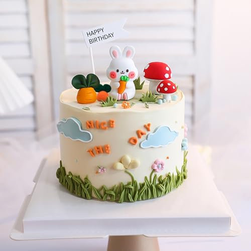 Qzinxja Cute Carrot Rabbit Theme Cake Topper Birthday Cake Decorations,Bunny Birthday Cake Toppers Cake Decor Mushrooms Carrots Cupcake Topper Jungle Animals Cupcake Toppers Birthday Party Supplies