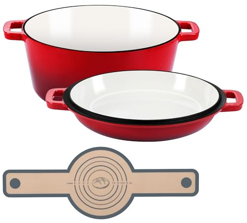 E-far Olla holandesa de hierro fundido de 5 cuartos con tapa, color rojo