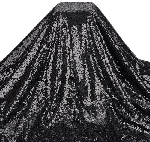 GOMAKERER 2x1.2m Schwarzer Paillettenstoff Pro Für Hochzeit | Glitzerstoff Dichteres Netz Kleiner Meerjungfrauenstoff Glitzernder Polyesterstoff Für Kleider Kleidung