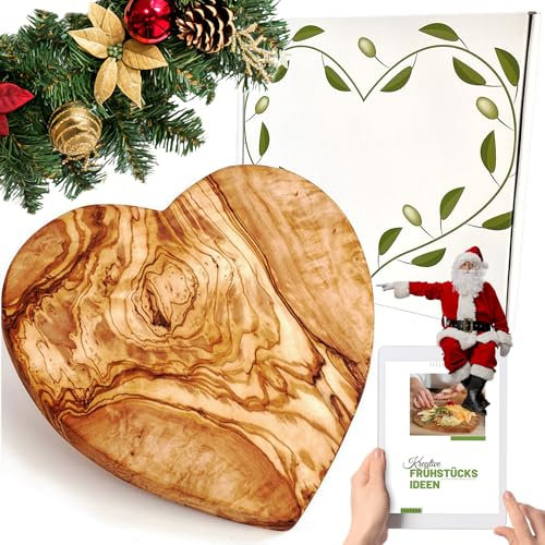 Handgefertigtes Schneidebrett in Herzform ideal zum Muttertag, Hochzeitstag, Jubiläum, Geburtstag - Hochzeitsgeschenk 100% Olivenholz 21 x 19 x 2 cm Geschenkidee für Frauen & Männer.