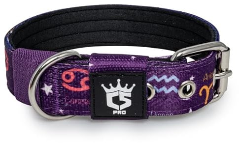 TSPRO Taktisches Hundehalsband, Robustes Halsband für Hunde mit Metallschnallenverschluss, 3,3 cm Breit, Verstellbar und Dick für Kleine Hunde (Konstellation Lila S)