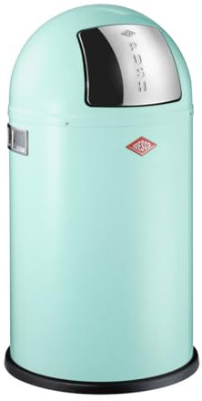 Wesco Pushboy junior Mülleimer in der Farbe mint grün, pulverbeschichtetes Stahlblech, 22 Liter Volumen, große Edelstahlklappe, herausnehmbarer Innenbehälter