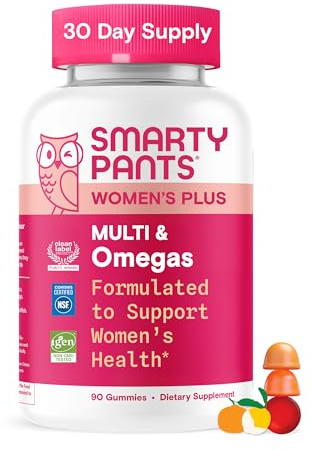 SmartyPants Women's Multivitamin Gummies, Omega 3 DHA/EPA, Methylfolate, CoQ10, Vitamin D3, C, B12, B6, A, K, Zinc, Three Fruit Flavors, 90 Count (30 Day Supply)