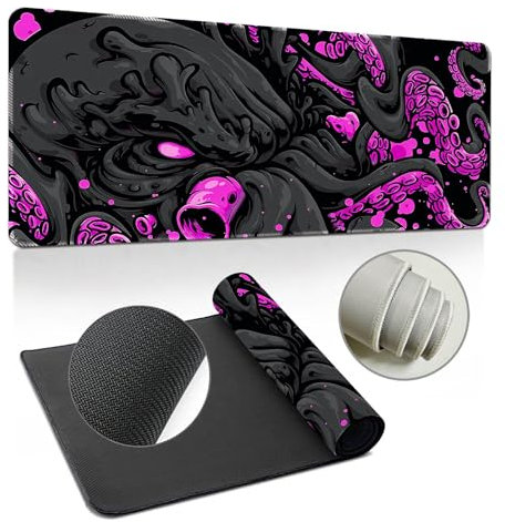 Hixingo Tappetino Mouse, Tappetino Mouse XXL/XL/L, Polpo Multicolore Tappetino Mouse Gaming con Base in Antiscivolo e Bordi Cuciti, Mouse Pad per Casa Ufficio (600x300x3mm,Rosa)