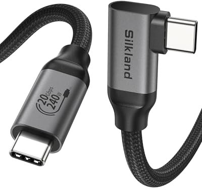 Silkland Cable USB C 3.2 Gen2×2 90 Grados 3M, 20Gbps Transfert de Données, USBC a USBC Carga Rápida PD3.1 240W, Cable Vídeo 5K/4K@60Hz para MacBook Pro, iPad Pro, Dock, SSD, iPhone 16 15, Monitor