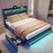 Polsterbett 160x200cm, Stauraumbett mit 4 Schubladen, Doppelbett mit Stauraum und Lattenrost, Funktionsbett – LED-Kopfteil mit USB-Ladefunktion. Bett für Erwachsene und Jugendliche. Leinen (grau)