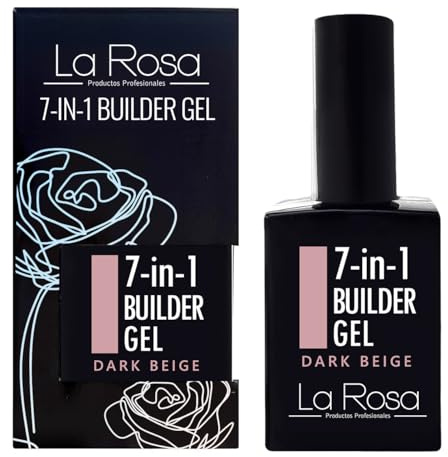 LaRosa 7-in-1 BUILDER GEL in a Bottle - DARK BEIGE - Strengthening Gel 15ml for Nail Extensions, Long-Lasting Top/Base Coat