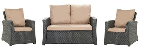 Setgarden® Juego de cojines de jardín de ratán de 4 a 5 plazas, para sofá, mecedora y salón, cómodos para interior y exterior, poliéster – Impermeable (beige, 110 x 60 x 50 / 2 x 50 x 56)