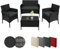 BB Sport Poly Rattan Sitzgruppe 4 Personen Tisch 2 Stühle Sitzbank 5cm Dicke Sitzpolster Balkonmöbel Set Sitzgarnitur Balkon Terrasse Garten Outdoor, Farbe:Titan-Schwarz/Nachtschwärmergrau