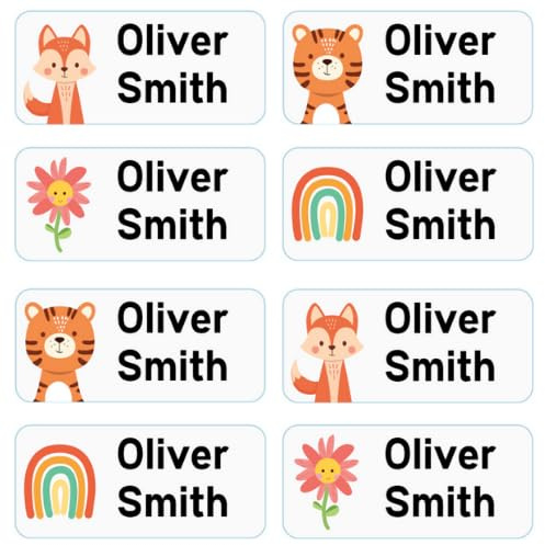 StiKiddo® 60 Premium Personalised Name Labels for Clothes & Items - Ideal for Clothing, Lunch Boxes & Items for Nursery, School & Daycare - No-Iron, Washable Stick-On Tags for Kids - White