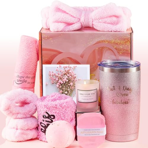 Hailivike Rosa Wellness Geschenkset Frauen -12 Teiliges Geschenkbox, 600ml Edelstahl Trinkbecher, Geschenk für Frau/Mann Freundin oder Mama, Weihnachten, Geburtstag