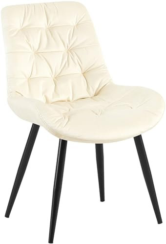 CLP Esszimmerstuhl Rossford I Küchenstuhl gepolstert mit gestepptem Samtbezug I Schwarzes Metallgestell bis 150 kg belastbar, Farbe:Creme