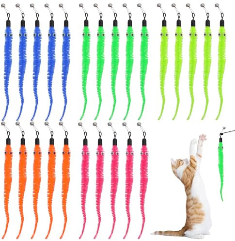 Bremorou 25 Stück Wurm Spielzeug Katzenangel Spielzeug Katze Ersatz Kätzchenstab Nachfüllung Katzenwurmspielzeug Nachfüllpackungen Katzenstab für Kätzchentraining