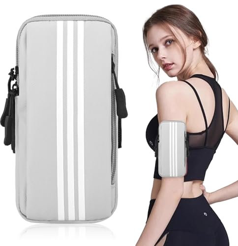 Risipu Handytasche Joggen,Sportarmband,für iPhone,Samsung,Schweißfest und Schnell-Trocknend,Armtasche für Running,Fitness,Laufen zubehör Kompatibel mit Mobiltelefonen unter 6,7 Zoll (Grau)