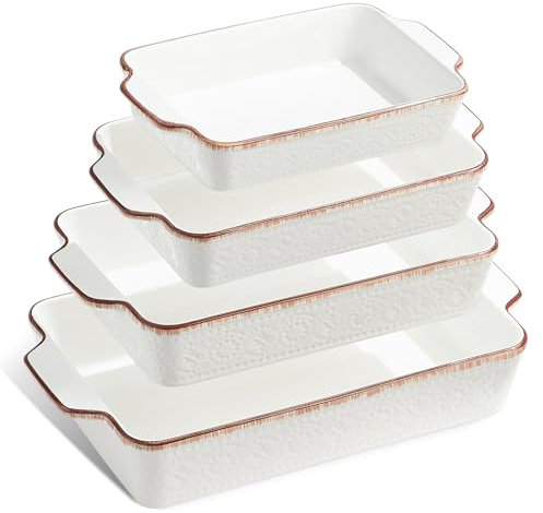 ONEMORE Casseruole da Forno, Set di 4 Teglie da Forno in Ceramica, Piatti Rettangolari con Manici, Ideali per Lasagne, Gratinati, Arrosti e Dolci