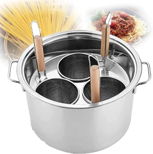 ERSINIAN Noodle Boiler,3/5 Holes Pasta Pot,with Insert Strainer Basket,Stock Pot Cooking Tool,for Home Kitchen Restaurant (3 Holes)