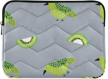 Laptop-Hülle für 38,1 - 40,6 cm (15 - 16 Zoll), klassische Computerhülle, Oliver-Jeffers-Stil, Kiwi-Jade-Vogel-Design, grüne Hülle mit Reißverschluss, für Arbeit, Reisen, altego, transparent
