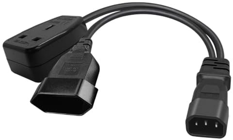 Strhowill 0.3M/1FT C14 to EU Schuko 4.0mm +UK Socket Y Splitter Power Cord | IEC C14 male to EU Schuko 4.0mm+UK BS1363 socket, 13A 250V high load,For Server Rack PDU, PC, Monitor & Printer
