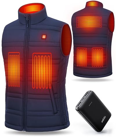 UNBON Gilet Chauffant Homme, Veste Chauffante Homme avec Batterie USB 10000mAh, Doudoune Chauffante Hommes sans Manches avec 3 Températures 6 Zones de Chauffage Électrique pour Moto Chasse, Bleu, M