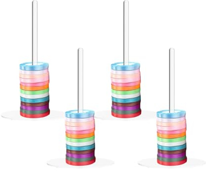 Ribbon Holder - Ribbon Spool Holder, Craft Ribbons Storage Rack, 4 Pieces Crochet Roll Stand, Clear Acrylic Space Saving Tape Spool Holders Organizer for Art Craft Sewing Home Shops