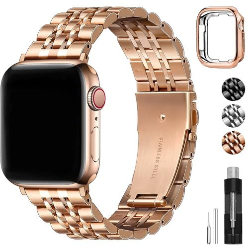 Aniaboho Metallarmband Kompatibel mit Apple Watch Armband 38mm 40mm 41mm 42mm 44mm 45mm 46mm mit Schutzhülle, Herren Edelstahl iWatch Armband, Ersatz Armbaender für iWatch SE 11 10 9 8 7 6 5 4 3 2 1