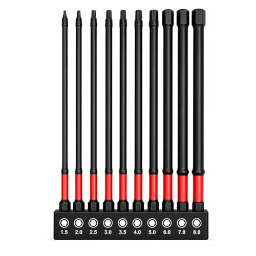 Set 10 Inserti Esagonali 1/4 Magnetici 1.5-8 mm Punte Brugola Lunghe per Avvitatore Trapano Acciaio S2 Professionale (150mm)