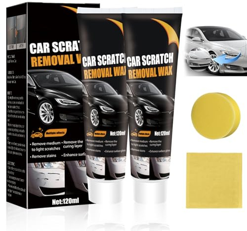 2 Stück Schneller Kratzer Entferner Auto, 120ml Autokratzer Reparatur Paste mit Schwamm & Tuch, Scratch Remover Wax, Car Scratch Repair Paste für Autolack Politur, für Cars Verschiedene Oberflächen