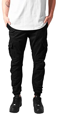 URBAN CLASSICS Pantaloni Cargo Uomo in Stile Militare, Pantaloni Slim Fit, Polsini alle Caviglie, Colore: Nero, Taglia: 5XL