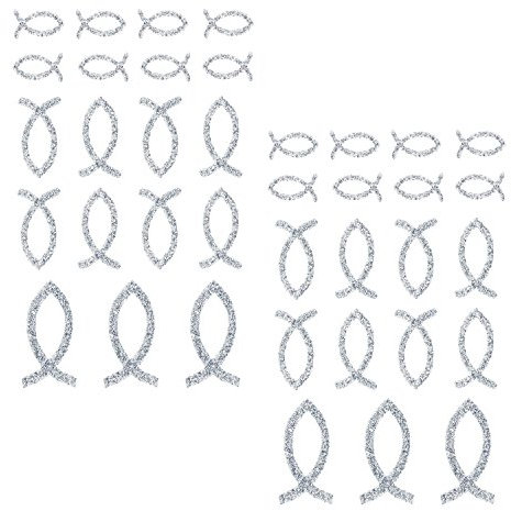 Oblique Unique® 38 Stück Fisch Glitzer Effekt - Farbe wählbar - zum Verzieren oder Aufkleben oder Einkleben von Karten - Kommunion Taufe Deko Tischdeko (Silber)