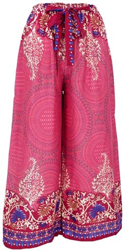GURU SHOP Palazzohose, Schlaghose, Boho Sommerhose, Hippie Goa Hose - Himbeerrot, Damen, Synthetisch