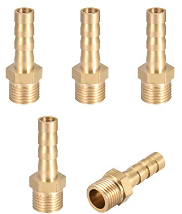 sourcing map 5 Stück Schlauchtülle Messing Schlauchanschluss Schlauchverbinder Widerhaken Rohr Stecker Adapter Schlauchadapter 6mm Widerhaken x G1/8 Außenrohr