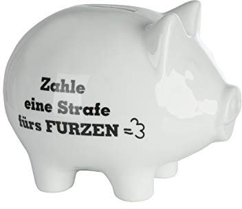Geschenkbox Spardose Sparschwein Sparbüchse Furzen, Porzellan, H 13 cm B 15 cm, weiß