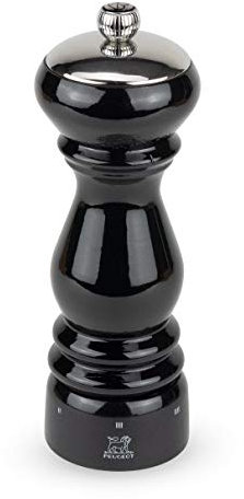 Peugeot - Paris Icone Manual Pepper Mill - Adjustable Grinder - Beechwood, Gloss Black, 18 cm