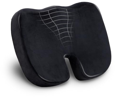 Mind Reader Memory Foam Seat Cushion with Air-Cloud Technology, Ergonomic Pressure Relief for Office Chair, Car, or Wheelchair, Sciatica, Coccyx, Tailbone & Hip Pain Support, Black