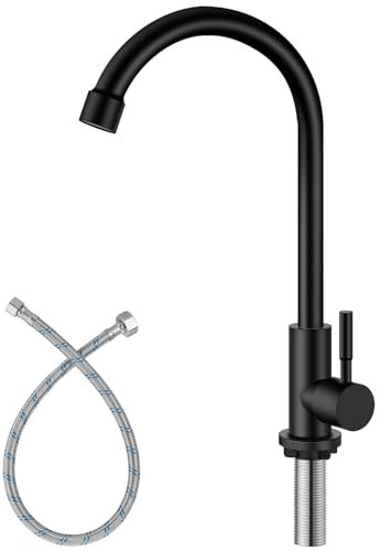 Aolemi Nur Kaltwasser-Küchenarmatur, schwarz, 304 Edelstahl, Waschbeckenarmatur, hoher Lichtbogen-Wasserhahn