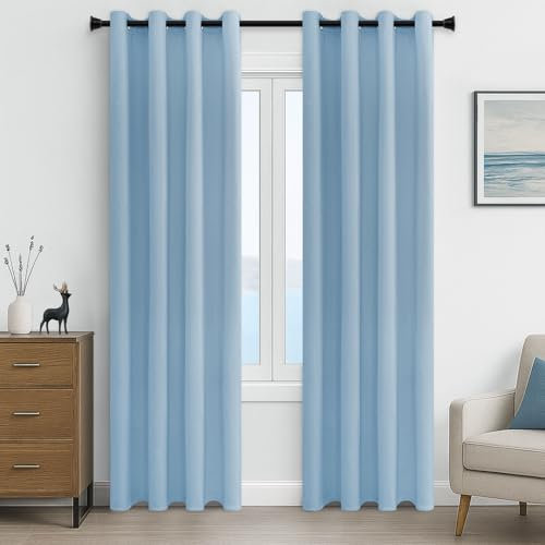 MRTREES Blackout Curtains Bedroom 90 Drop 2 Panels Sky Blue Eyelet Thermal Curtain for Living Room Soft Texture Window Treatments for Kids 46x90 Inch 117x228 CM