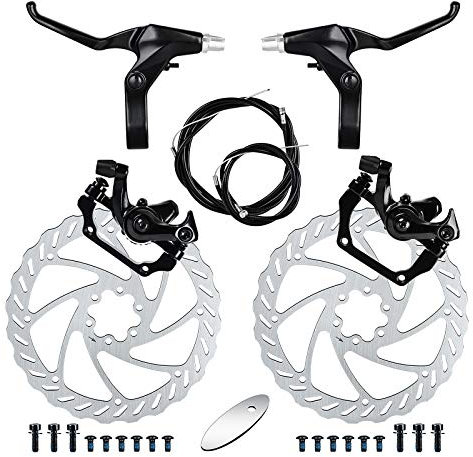 RUJOI Fahrrad-Scheibenbremsen-Kit, Vorder- und Hinterradsattel aus Aluminium, Fahrradbremshebel aus Vollaluminiumlegierung, 180-mm-Bremsscheibe, Mechanischer werkzeugloser Belageinsteller für Rennrad