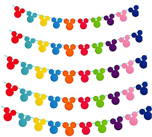 50pcs Rainbow Mouse Garland Felt Fabric Party Birthday Banners Multicolor Mouse Head Decor for Baby Shower Birthday Party Classroom Decoration Mouse Theme Supplies