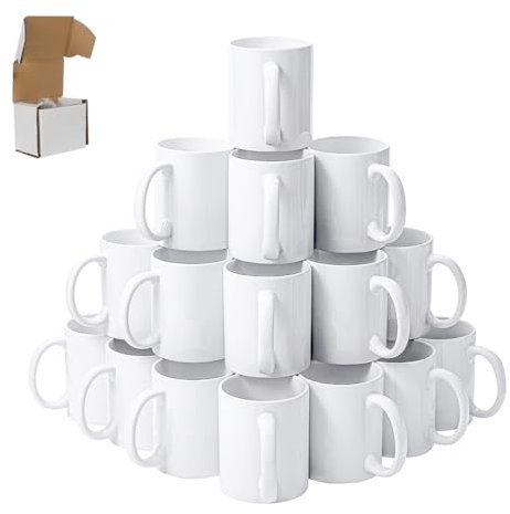 SIGNZWORLD Ensemble de 36 Tasses Blanches de Sublimation Tasses à café Mugs à Sublimation en Céramique avec Boites Grande Poignée 325 ml