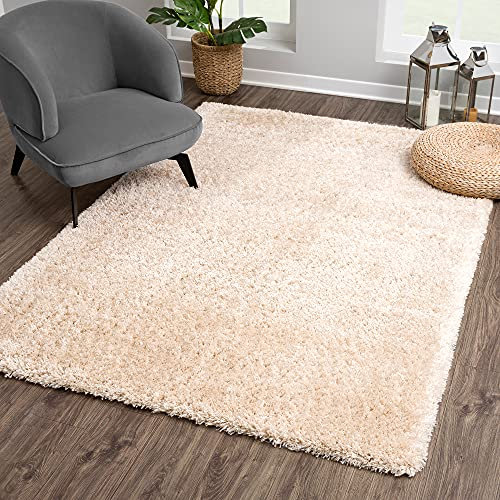 SANAT Porto Shaggy Wohnzimmer Teppich - Hochflor Zottel-Teppiche für Wohnzimmer, Schlafzimmer, Küche, Flure, Kinderzimmer - Leicht Zu Reinigen, Superweich, Modern Teppich Beige 80 x 200 cm