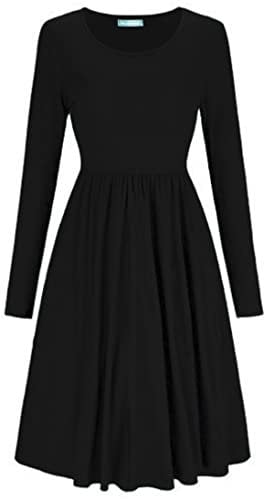 Mustwearit New Womens Ladies Frankie Smock Swing Skater Dress Ladies Flared Ruched Gathered Waist Dress UK 8-26 Black