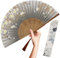 OMyTea Folding Hand Fan for Women - Foldable Chinese Japanese Vintage Bamboo Silk Fan - for Hot Flash, Church, EDM, Music Festival, Party, Dance, Performance, Decoration, Gift (Gray Sakura)