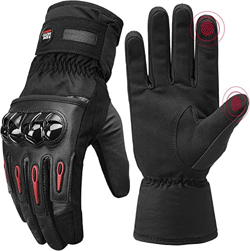 KEMIMOTO Winter Motorradhandschuhe, wassdichte Motorrad Handschuhe mit Hartem Knöchelschutz Touchscreen, Warme Sport Handschuhe für Herren und Damen,Winter Handschuhe für Motorrad BMX ATV Fahren