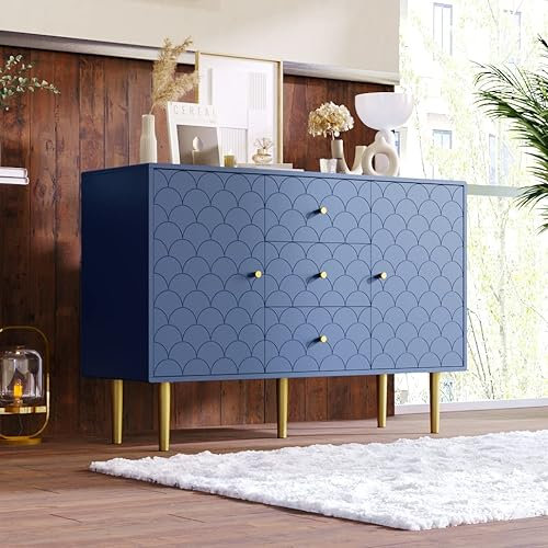 FEZTOY Kommode mit 2 Türen und 3 Schubladen, Verstellbare Ablage, für Wohnzimmer Schlafzimmer, Marineblau-H82/B120/T40 cm
