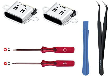 Mcbazel Lot 2 Switch Connecteur de Prise de Charge, Remplacement du Connecteur de Port de Charge de Type-C avec Outil d'ouverture pour Nintendo Switch Console