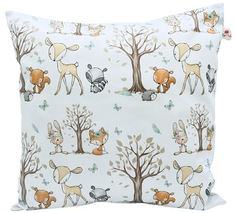 TryPinky Kinder Kissenhülle Kissenbezug 40 X 40 cm Kissen Fahrzeuge Jungen 100% Baumwolle Zierkissenbezug Kinderkissen Spielkissen (Boho Waldtiere)