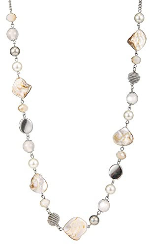 FULU AUTUMN Collana da Donna in Argento con Perline Lunghe Collana di Metallo Bohémien Conchiglia Donna Regali Compleanno(Bianco)