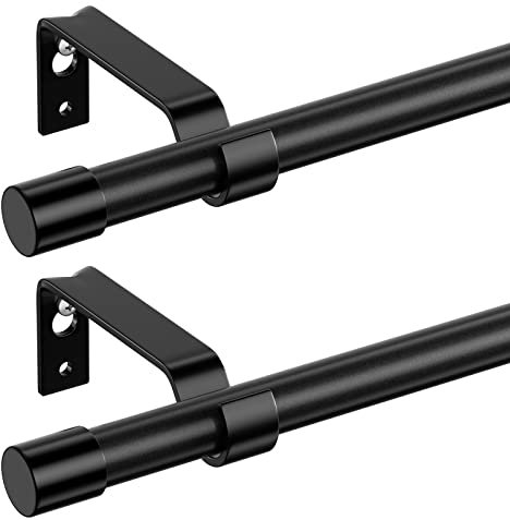 gardinenstange schwarz 68 to 127 cm 2 Stück, wandmontage schwarze matt gardinenstangen set, Metall 16mm durchmesser gardinenstange 1.2m lang, gardinenstange für outdoor wetterfest