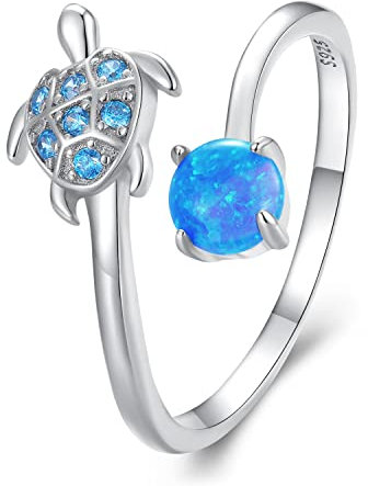 NewL Opal Meeresschildkröte Ring I Love You Forever, verstellbar, offener Natur, Ozean, Mutter Tochter Ringe, Sterling Silber