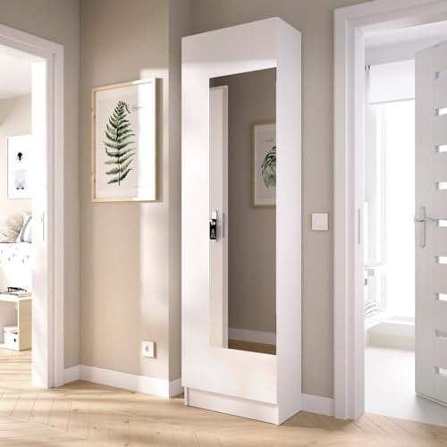 DEKIT GRUPO RIMOBEL Jazz Armario Zapatero con Espejo, Madera de ingeniería, Blanco, 185x50x27 cm